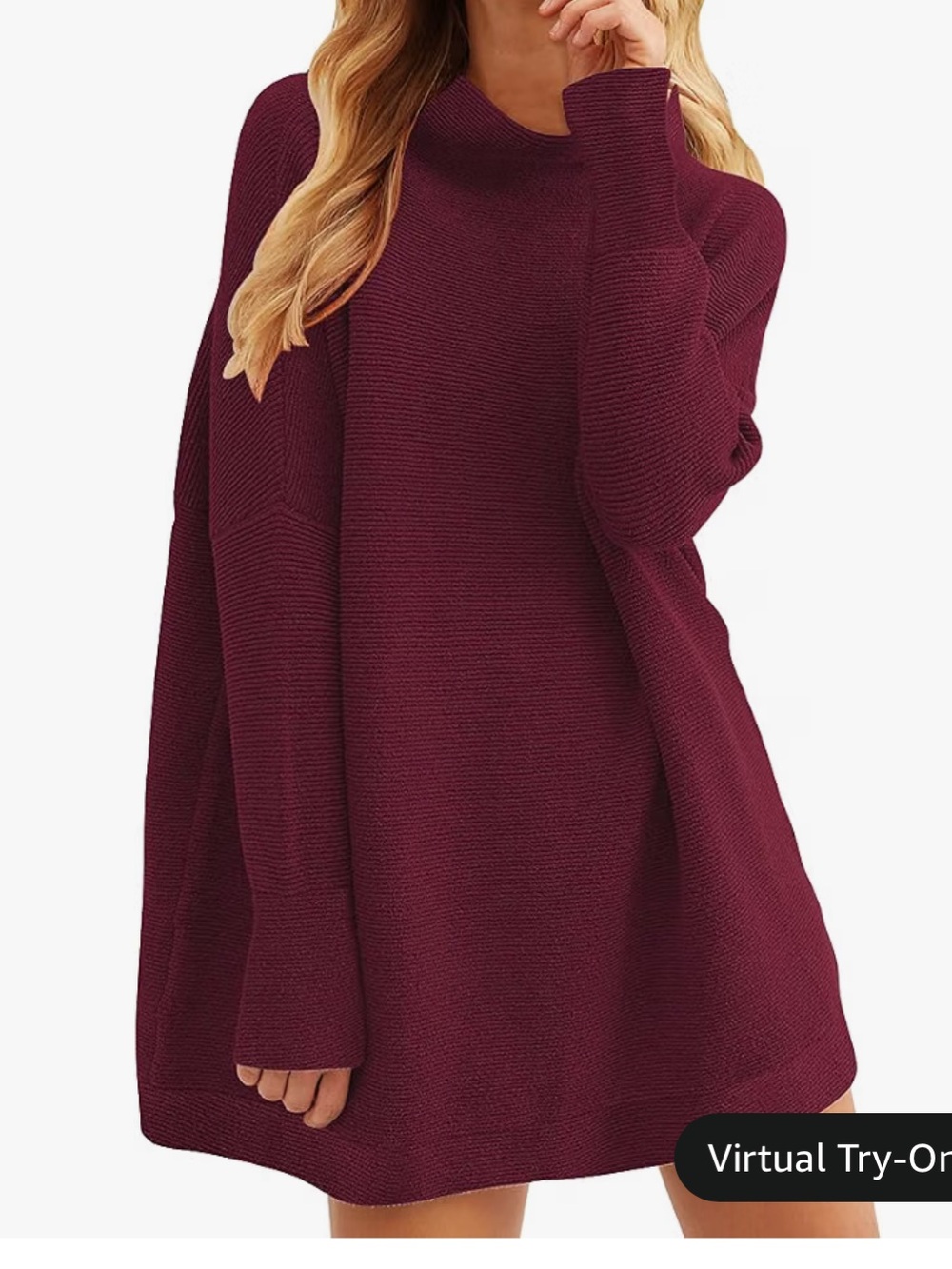 Anrabess Women Oversized Turtleneck Tunic Sweater Long Sleeve Pullover Wine